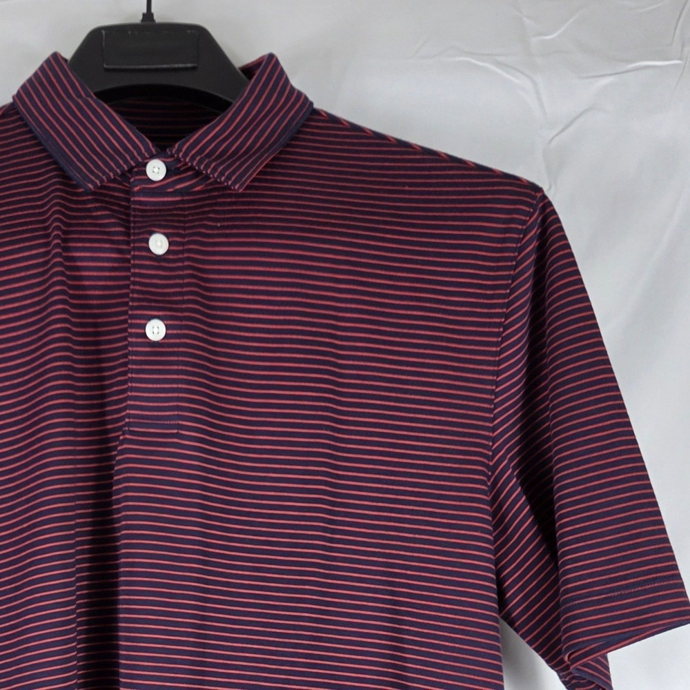 UNTUCKit Axios Polo Shirt Mens Medium Red Navy Blue Striped Cotton Regular